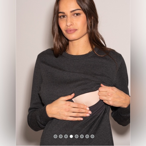 Seraphine Maternity Charcoal Cotton Lift Up Maternity & Nursing Sweater XS - Picture 4 of 10